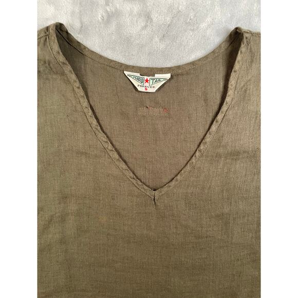 Hard Tail Forever boxy V-neck linen top green minimalist elevated basic S/M boho - Picture 6 of 13